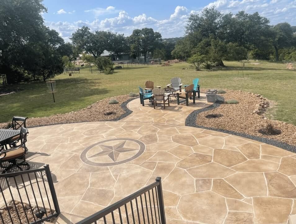 Stamped concrete overlay patio with star medallion inlay in Tampa, FL
